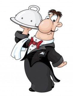 Waiter and Tray Dinner Clip Art